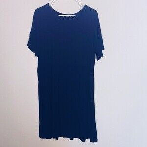 Charlie Paige Navy Blue Casual T-shirt Dress Ruffled Sleeves Size S/M